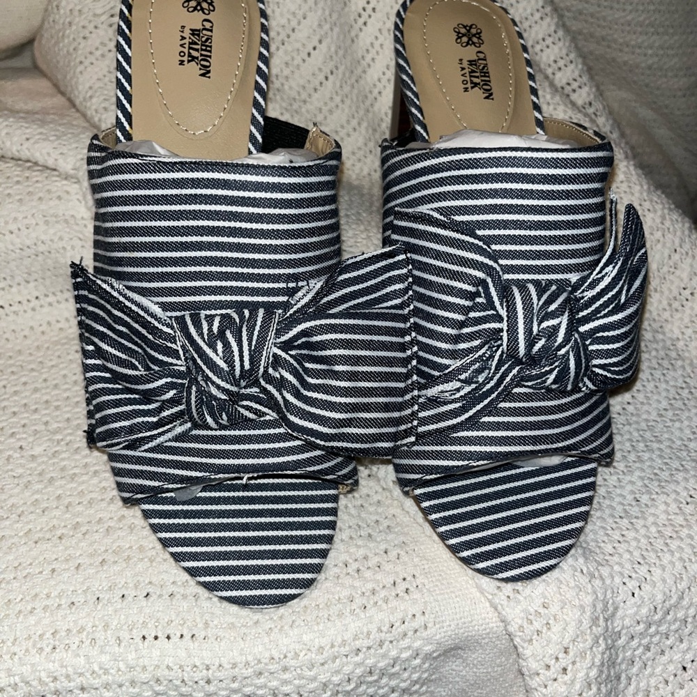 Avon Navy & White Stripe Bow Sandals